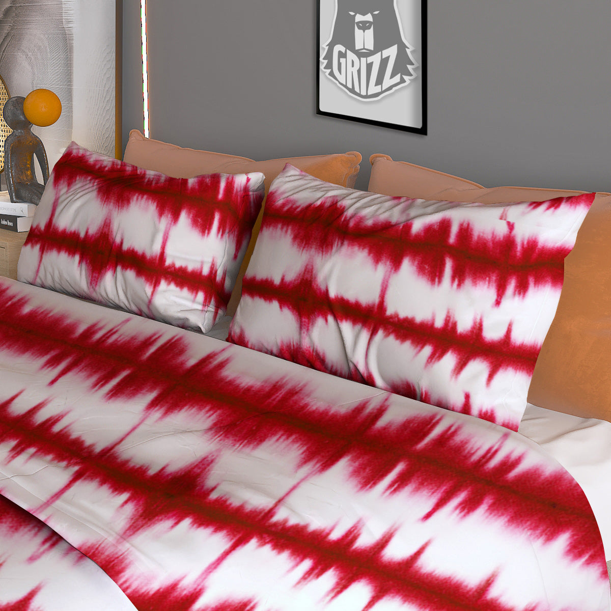 Tie Dye Red Stripe Print Pattern Duvet Cover Bedding Set