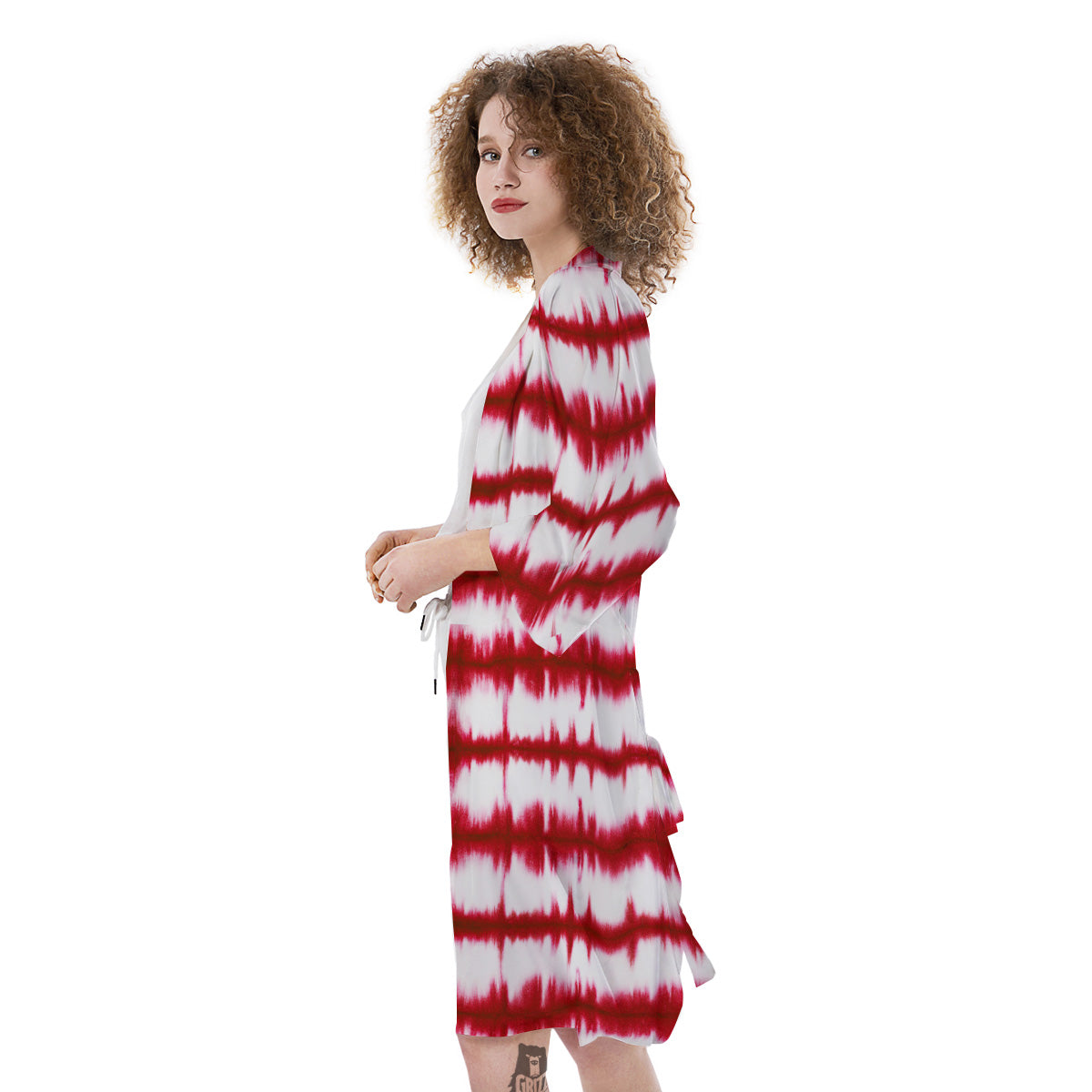 Tie Dye Red Stripe Print Pattern Kimono-grizzshop