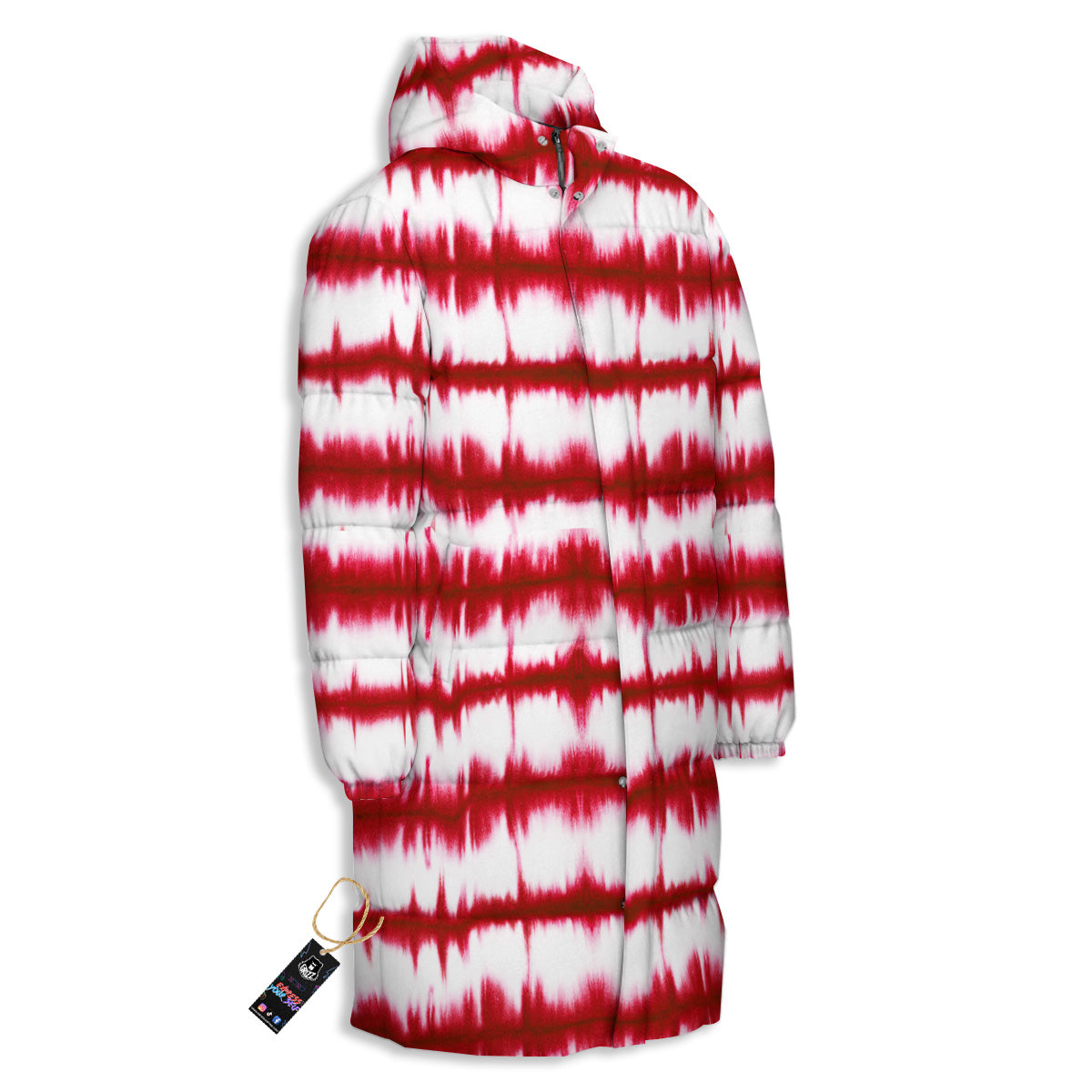 Tie Dye Red Stripe Print Pattern Long Down Jacket-grizzshop