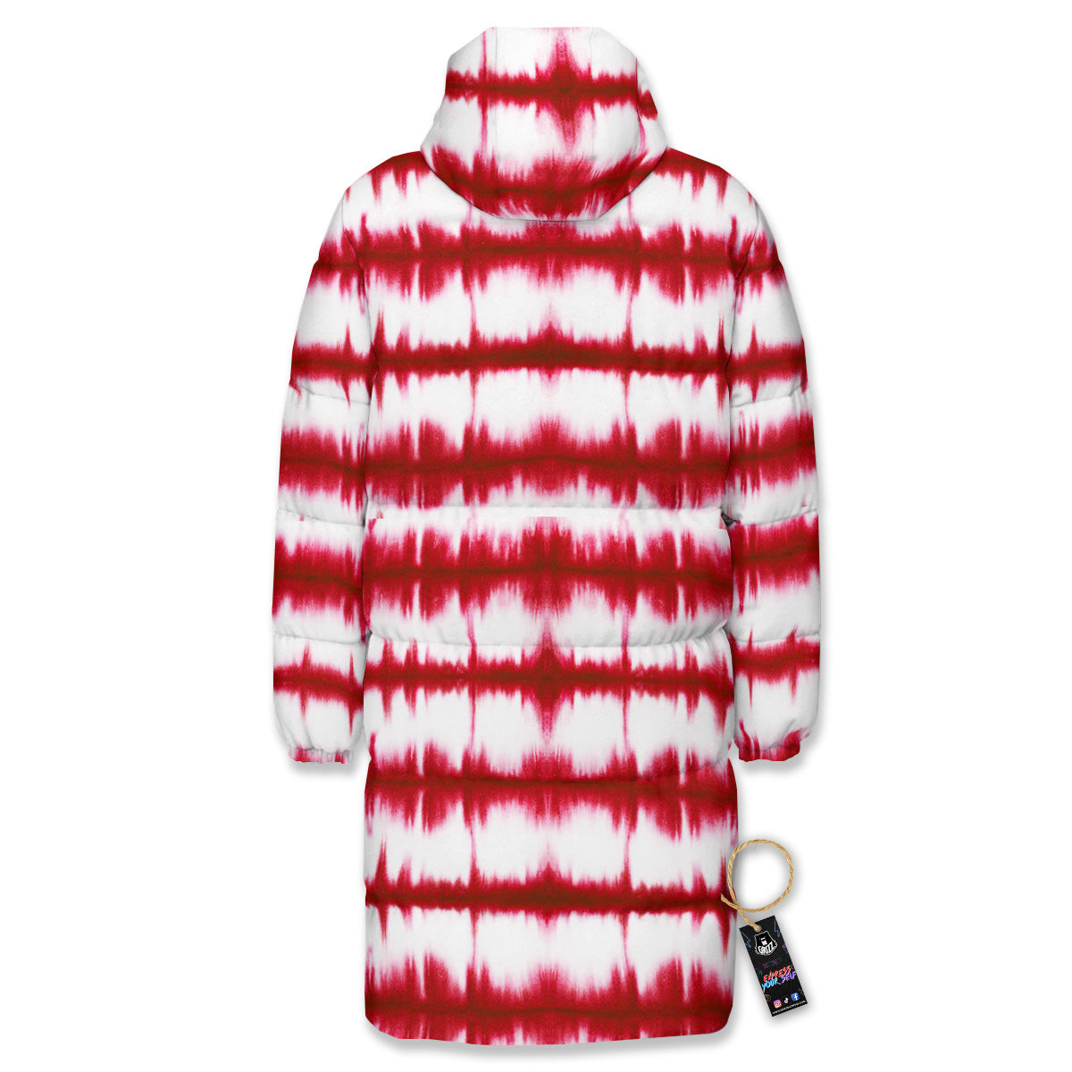 Tie Dye Red Stripe Print Pattern Long Down Jacket-grizzshop