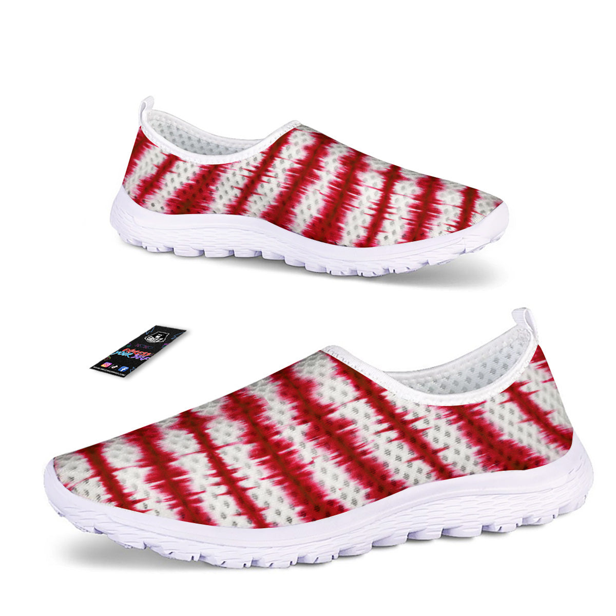 Tie Dye Red Stripe Print Pattern Nurse Shoes-grizzshop