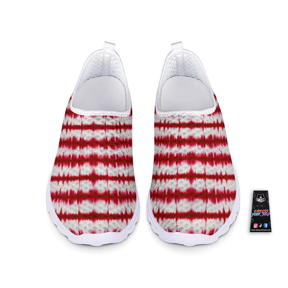 Tie Dye Red Stripe Print Pattern Nurse Shoes-grizzshop