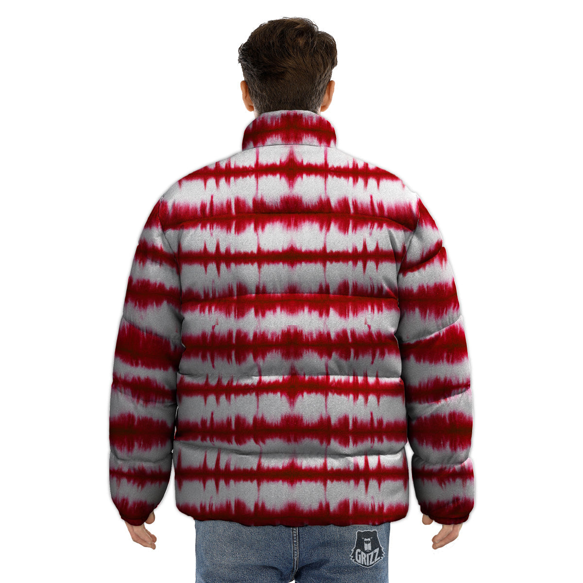 Tie Dye Red Stripe Print Pattern Puffer Jacket-grizzshop