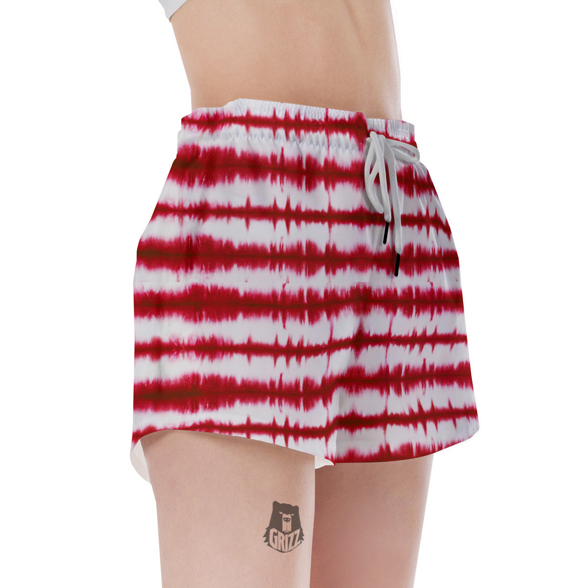 Tie Dye Red Stripe Print Pattern Women's Shorts-grizzshop