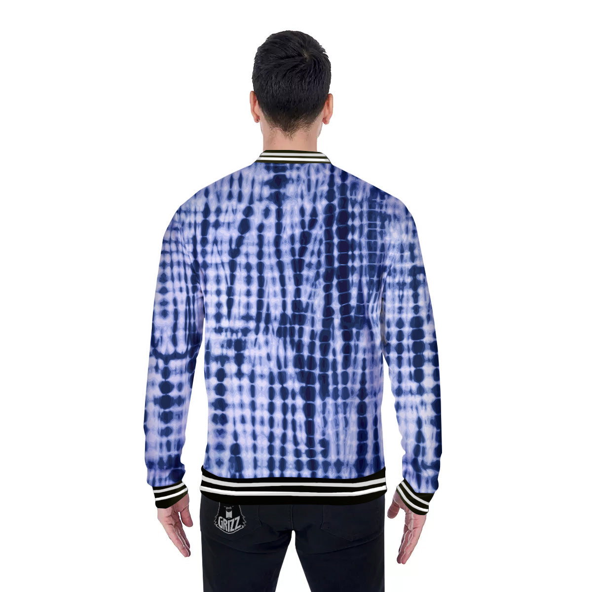 Tie Dye Shibori Blue Print Baseball Jacket-grizzshop