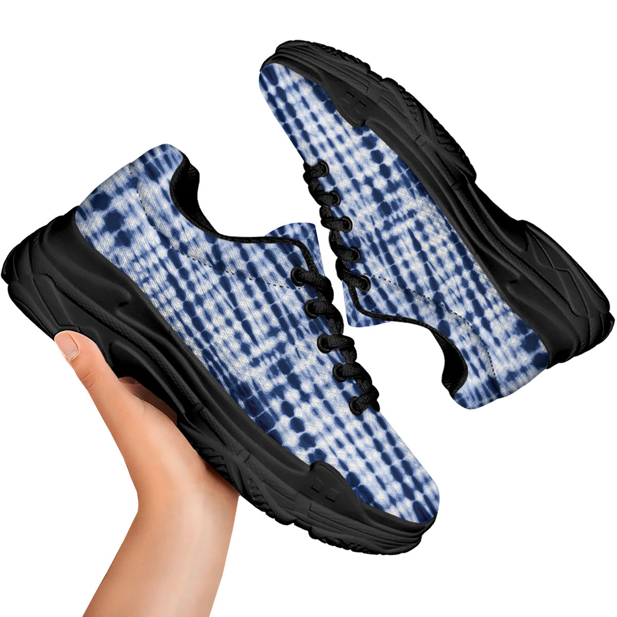 Tie Dye Shibori Blue Print Black Chunky Shoes-grizzshop