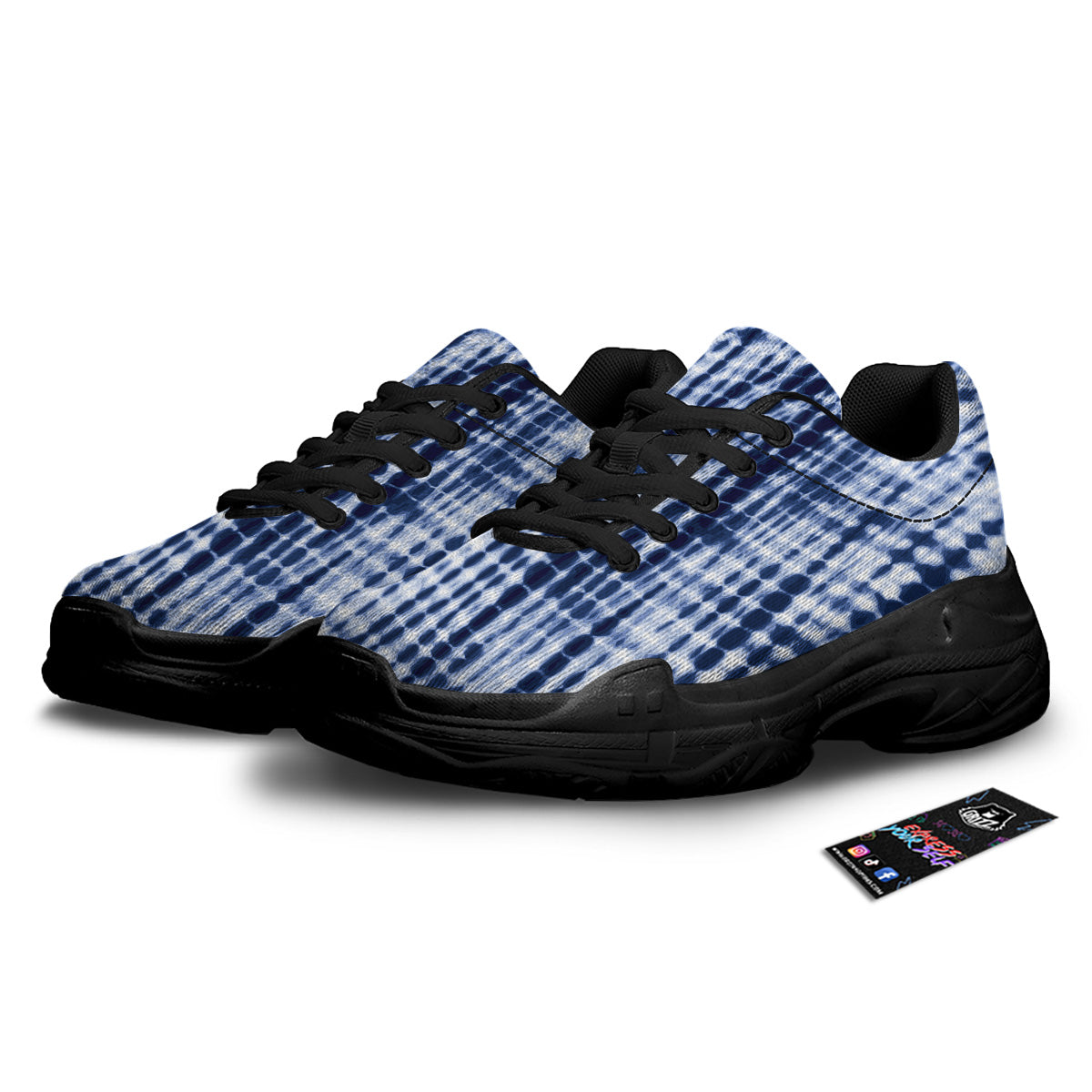 Tie Dye Shibori Blue Print Black Chunky Shoes-grizzshop