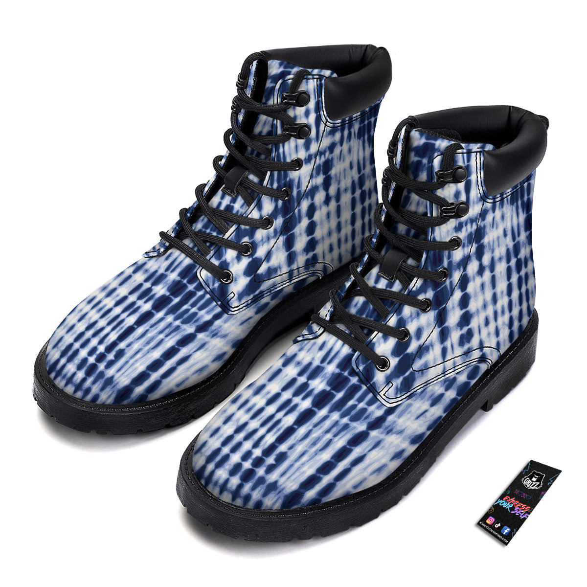 Tie Dye Shibori Blue Print Boots-grizzshop