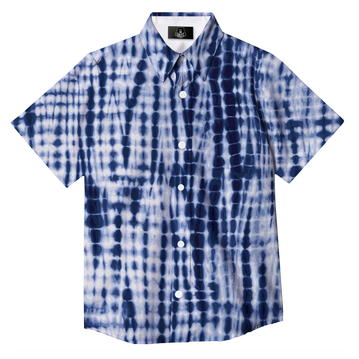 Tie Dye Shibori Blue Print Button Up Shirt-grizzshop