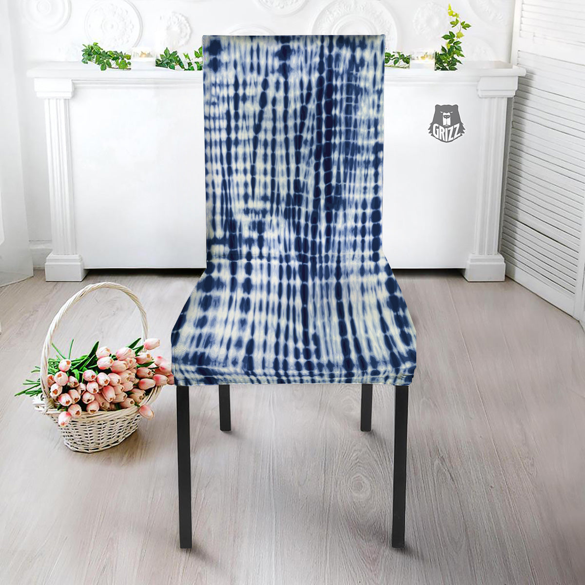 Tie Dye Shibori Blue Print Dining Chair Slipcover-grizzshop