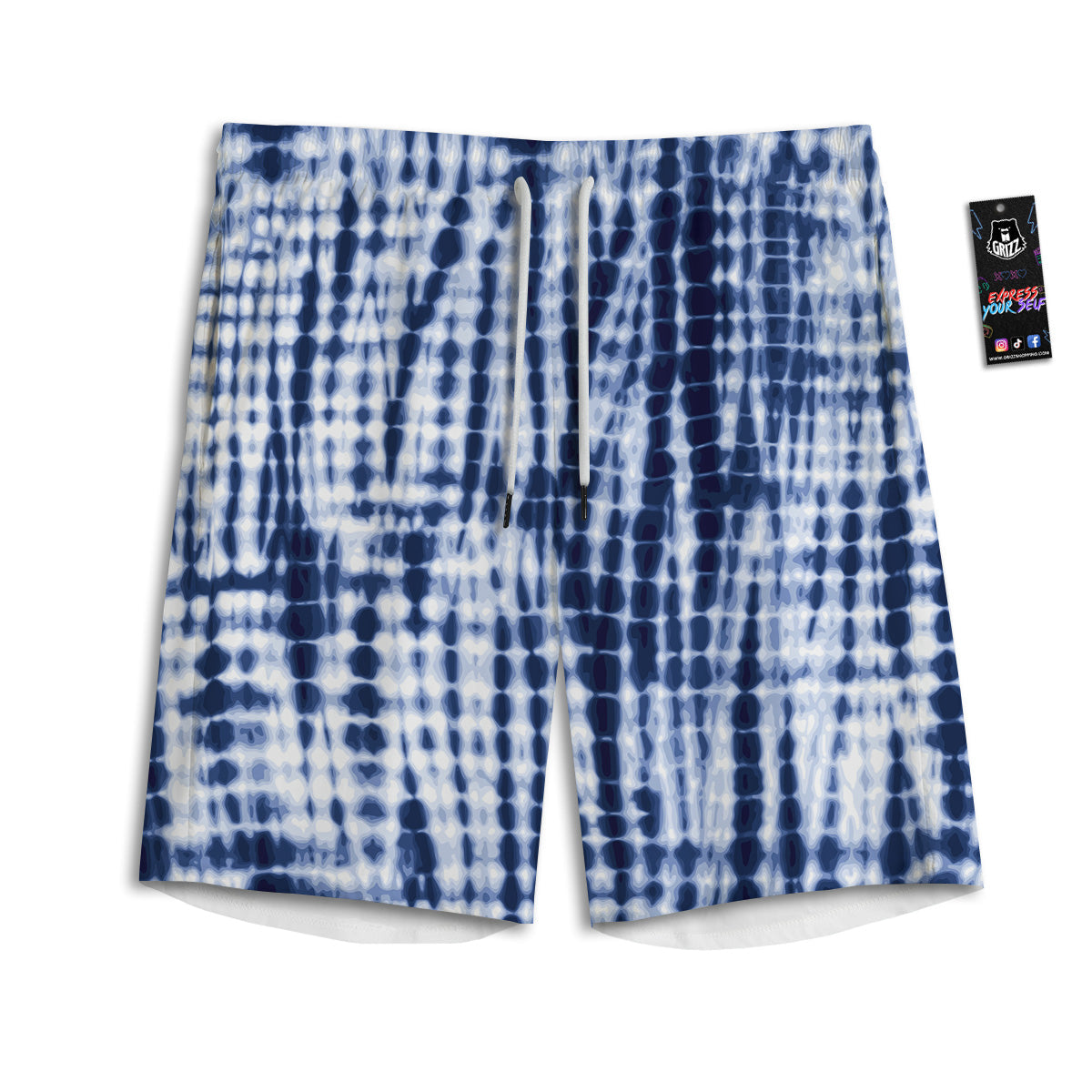 Tie Dye Shibori Blue Print Men's Athletic Shorts