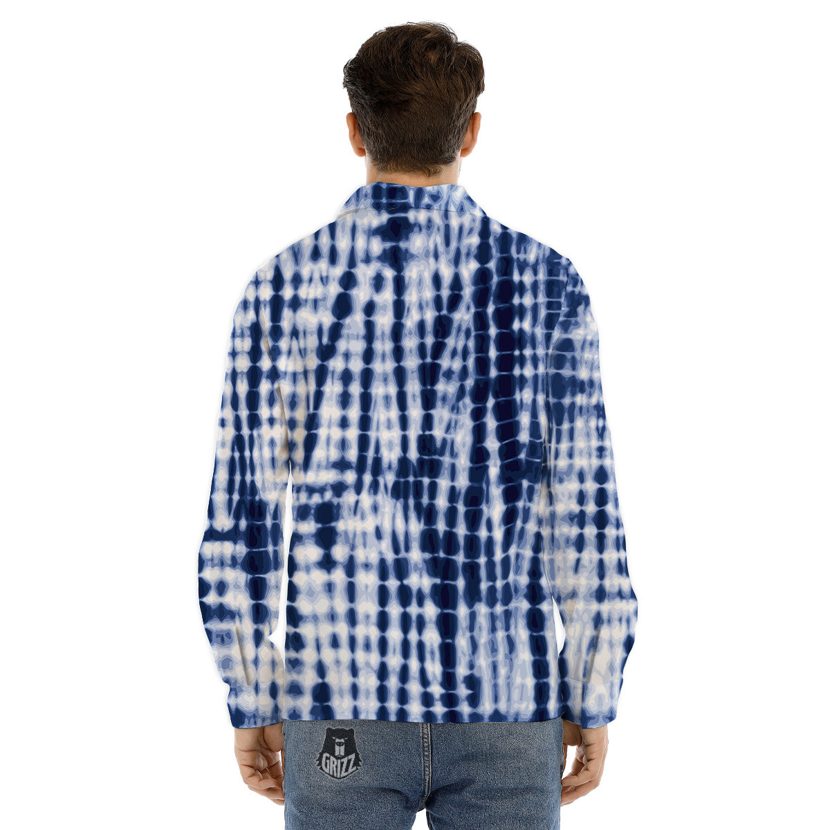 Tie Dye Shibori Blue Print Men's Dress Shirts-grizzshop