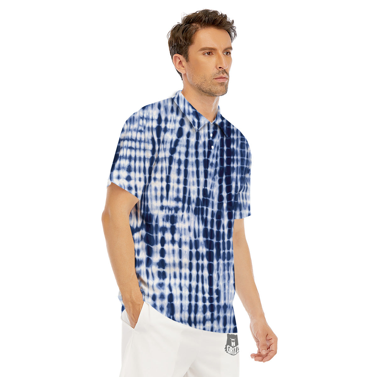 Tie Dye Shibori Blue Print Men's Golf Shirts-grizzshop