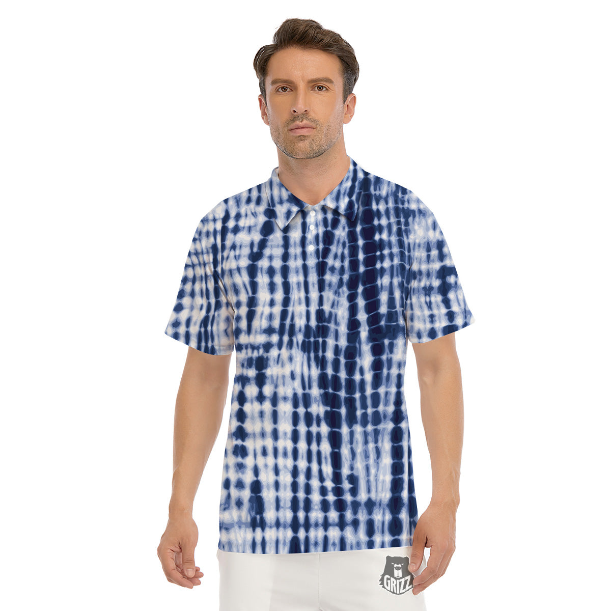Tie Dye Shibori Blue Print Men's Golf Shirts-grizzshop