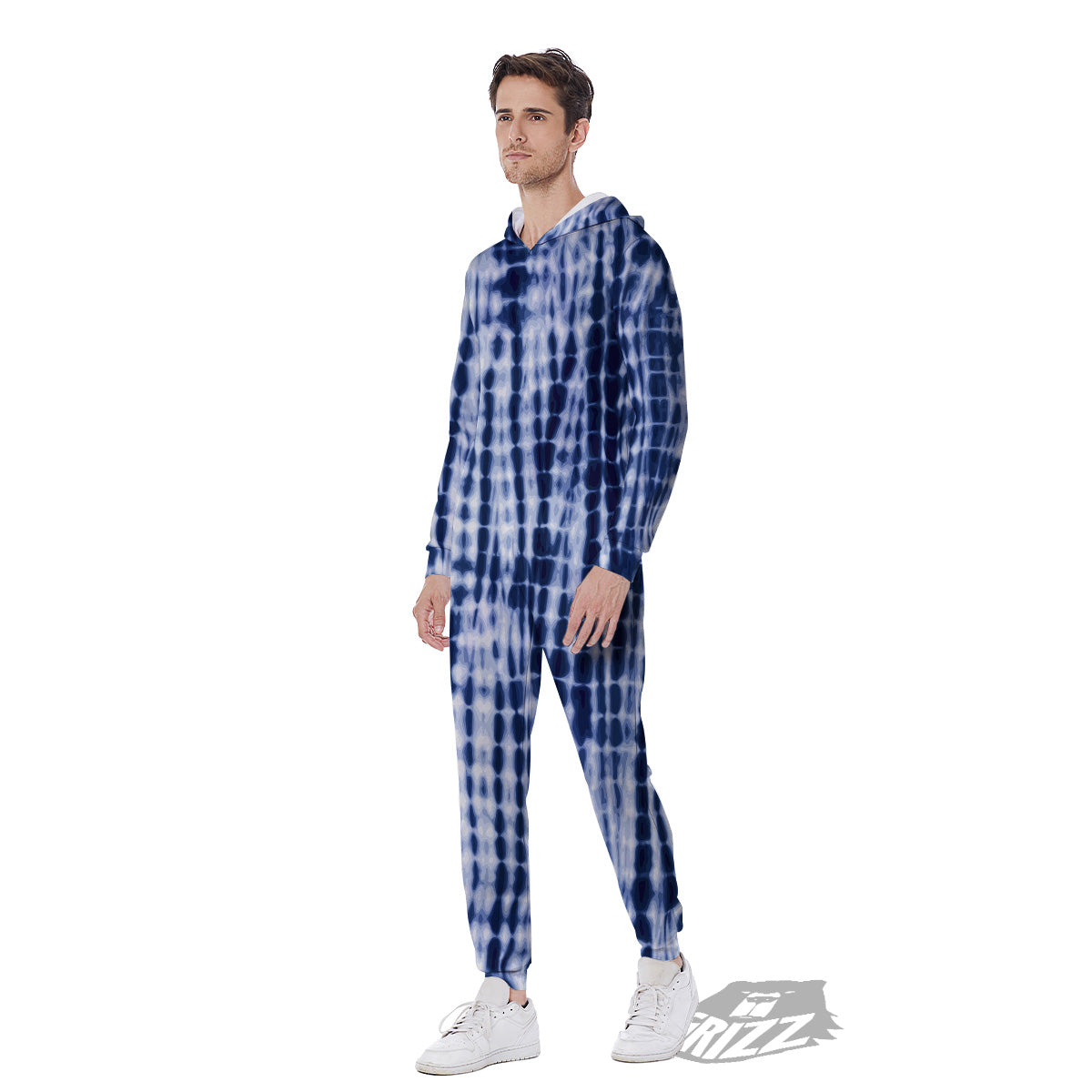 Tie Dye Shibori Blue Print Men's Jumpsuit-grizzshop