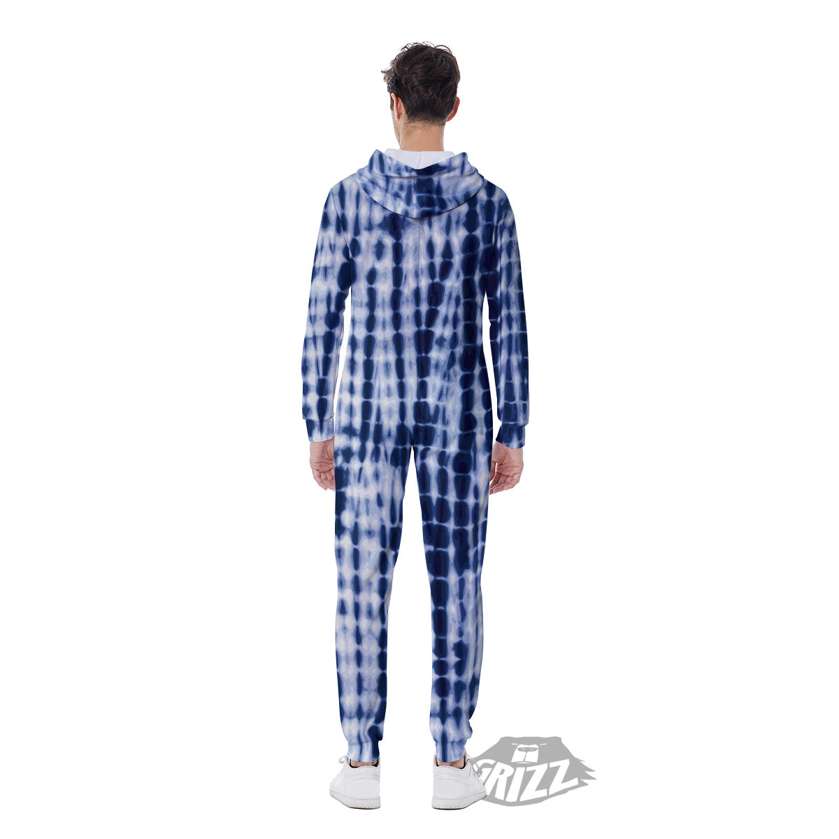 Tie Dye Shibori Blue Print Men's Jumpsuit-grizzshop