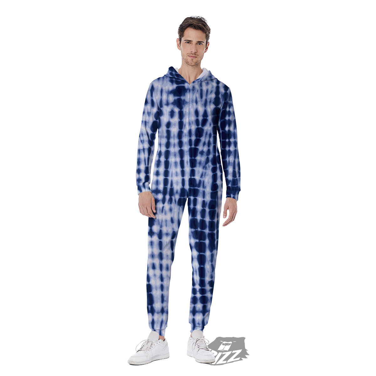 Tie Dye Shibori Blue Print Men's Jumpsuit-grizzshop