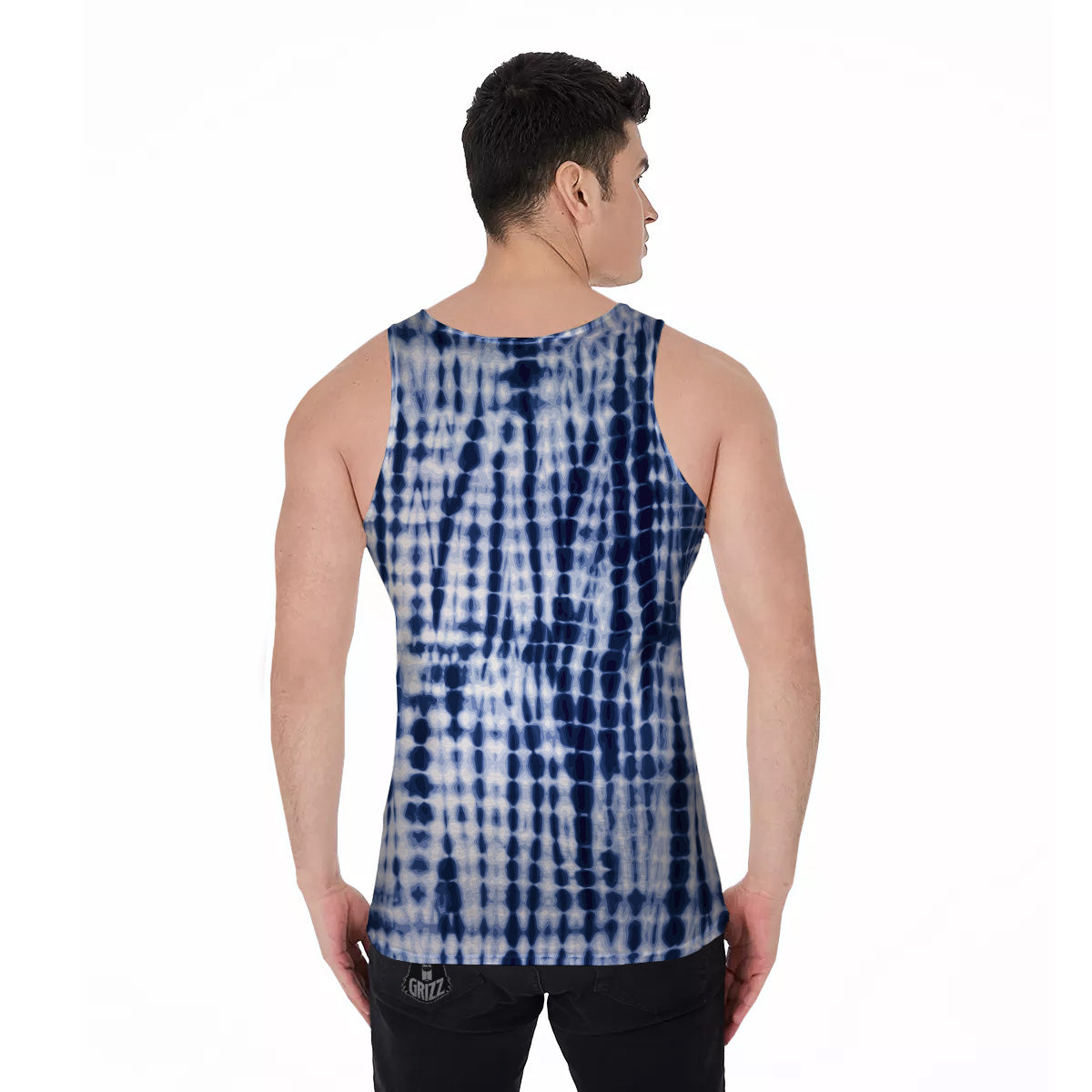 Tie Dye Shibori Blue Print Men's Tank Top-grizzshop