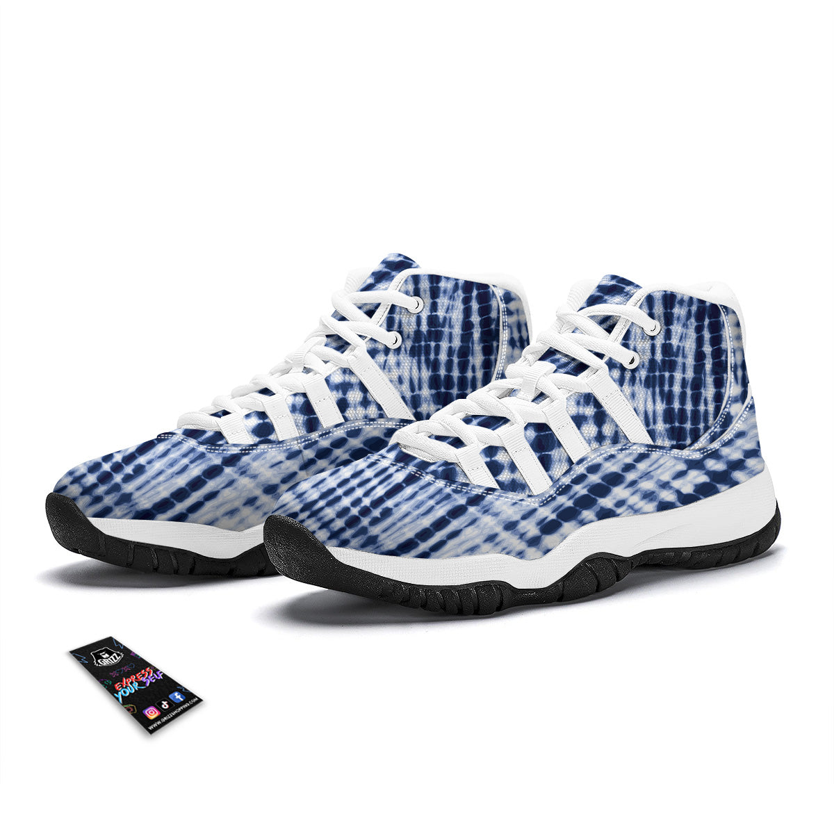 Tie Dye Shibori Blue Print White Bball Shoes-grizzshop