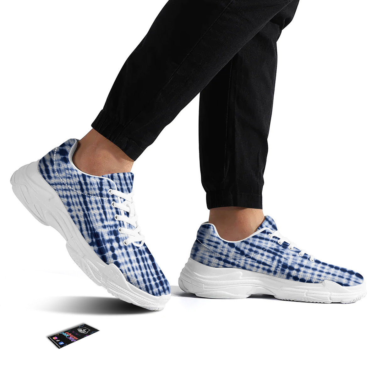 Tie Dye Shibori Blue Print White Chunky Shoes-grizzshop