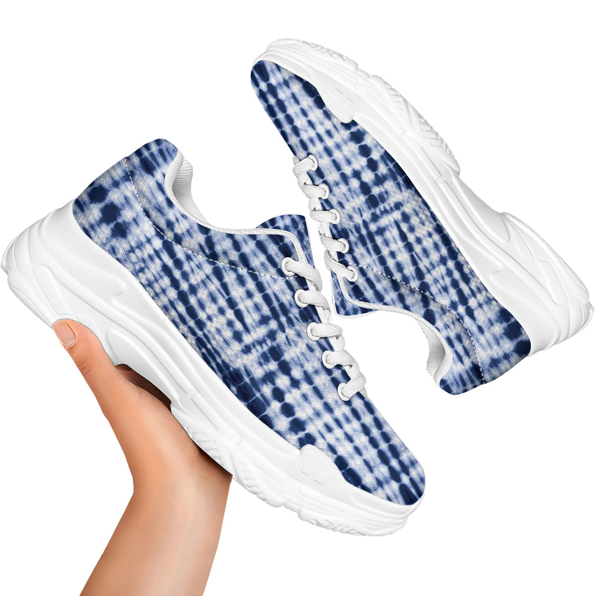 Tie Dye Shibori Blue Print White Chunky Shoes-grizzshop