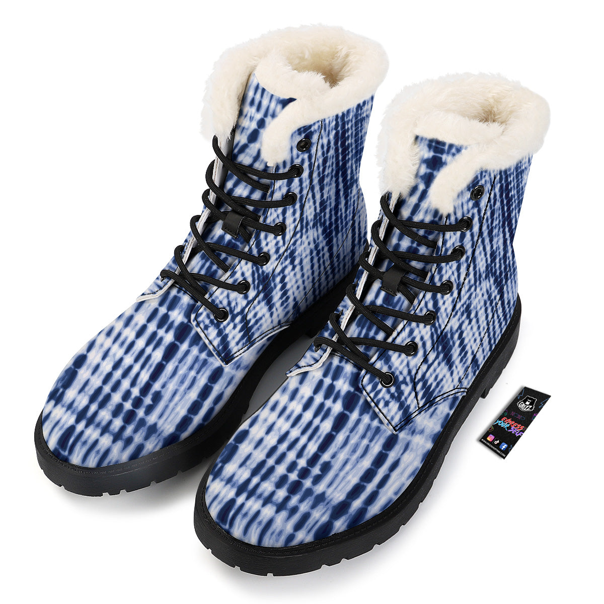 Tie Dye Shibori Blue Print Winter Boots-grizzshop