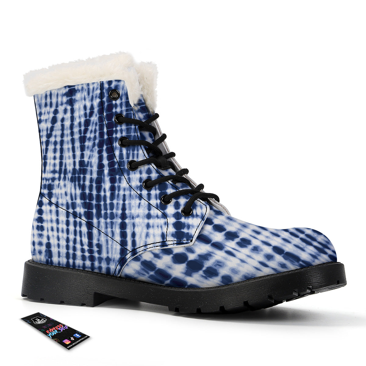 Tie Dye Shibori Blue Print Winter Boots-grizzshop