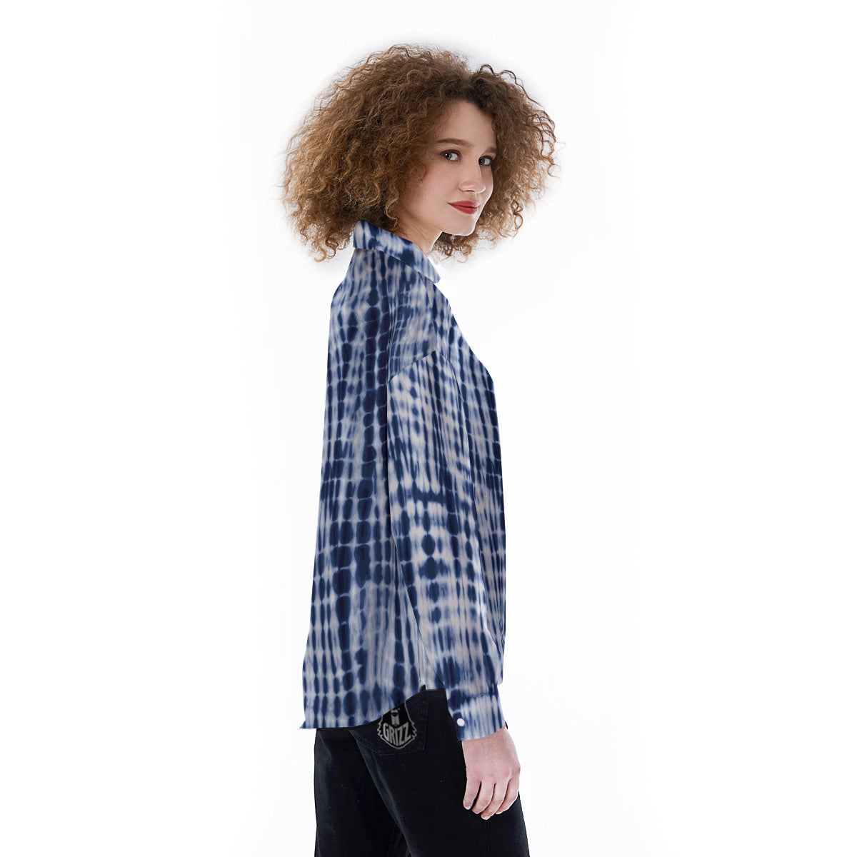 Tie Dye Shibori Blue Print Women's Long Sleeve Shirts-grizzshop