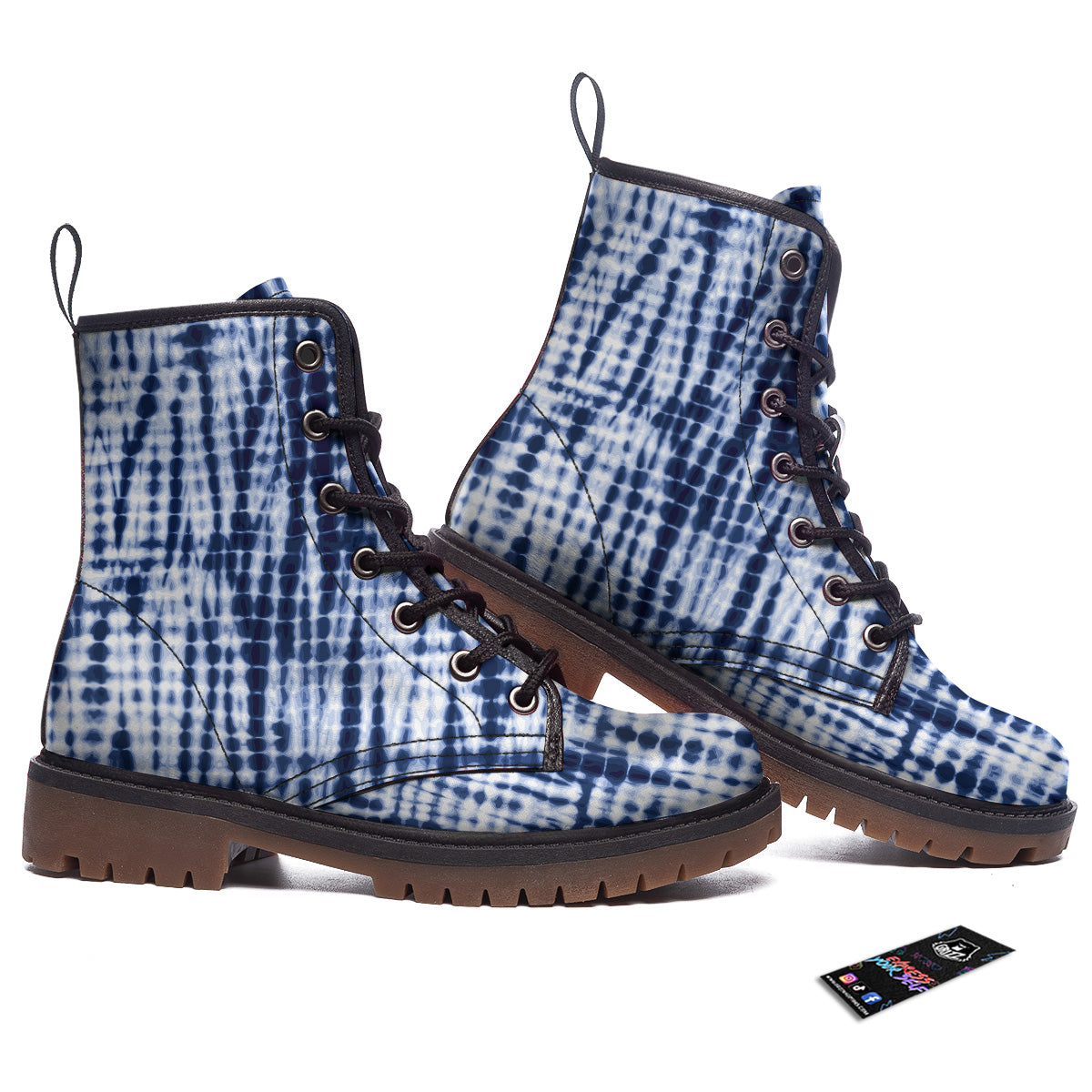 Tie Dye Shibori Blue Print Work Boots-grizzshop