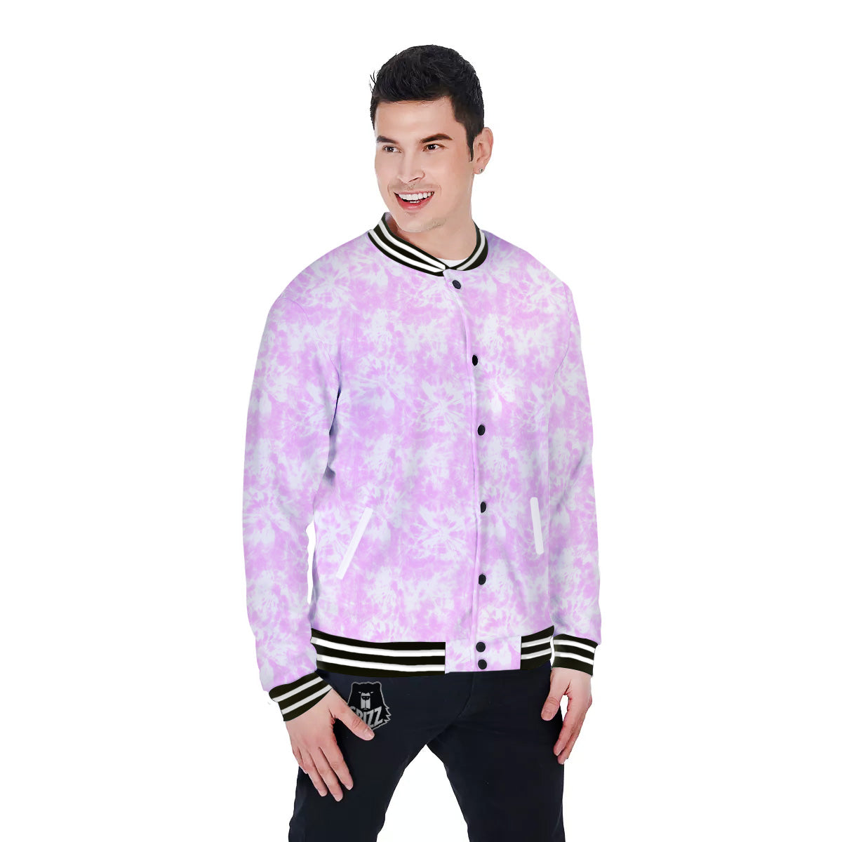 Tie Dye Shibori Pink Print Pattern Baseball Jacket-grizzshop