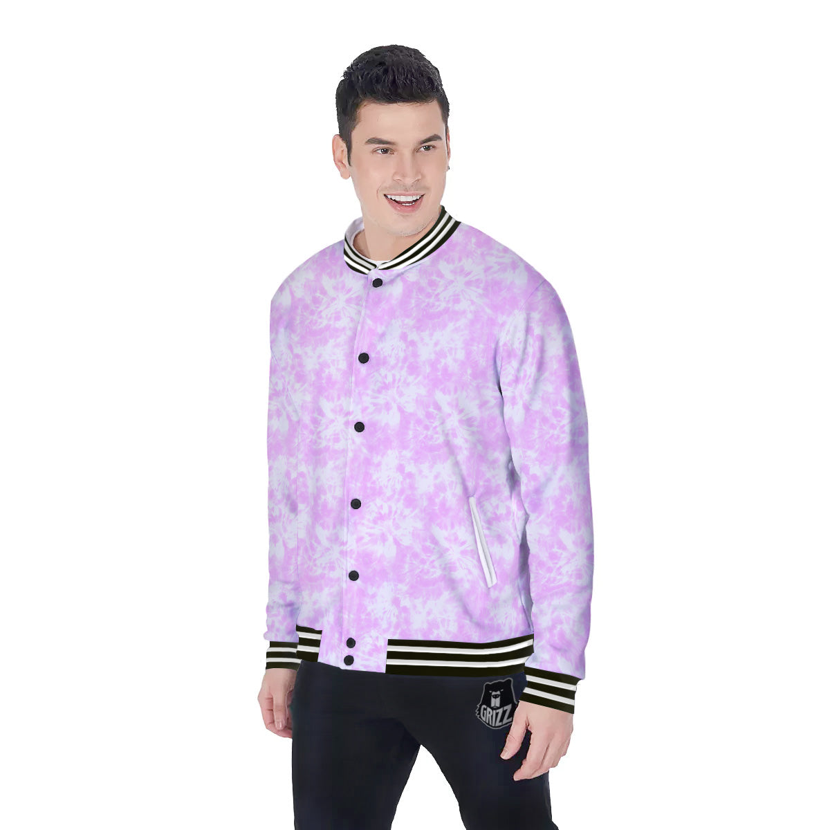 Tie Dye Shibori Pink Print Pattern Baseball Jacket-grizzshop