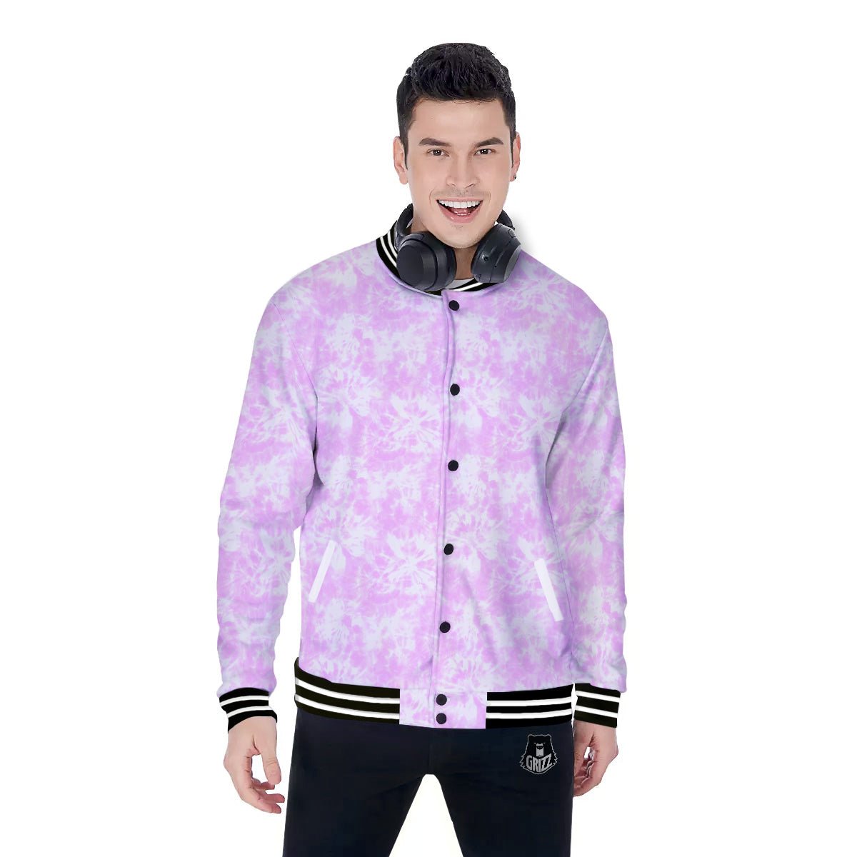 Tie Dye Shibori Pink Print Pattern Baseball Jacket-grizzshop