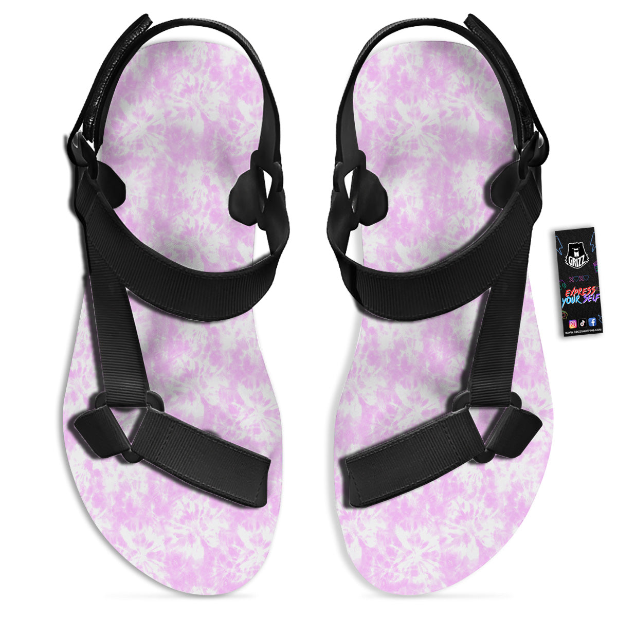 Tie Dye Shibori Pink Print Pattern Black Open Toe Sandals-grizzshop