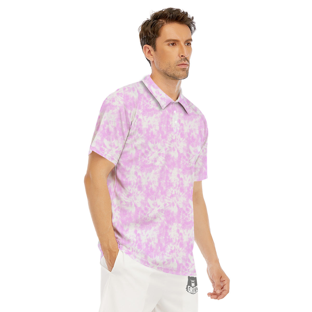Tie Dye Shibori Pink Print Pattern Men's Golf Shirts-grizzshop