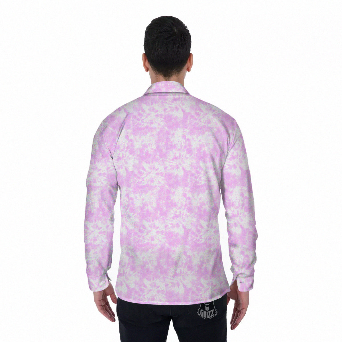 Tie Dye Shibori Pink Print Pattern Men's Long Sleeve Shirts-grizzshop