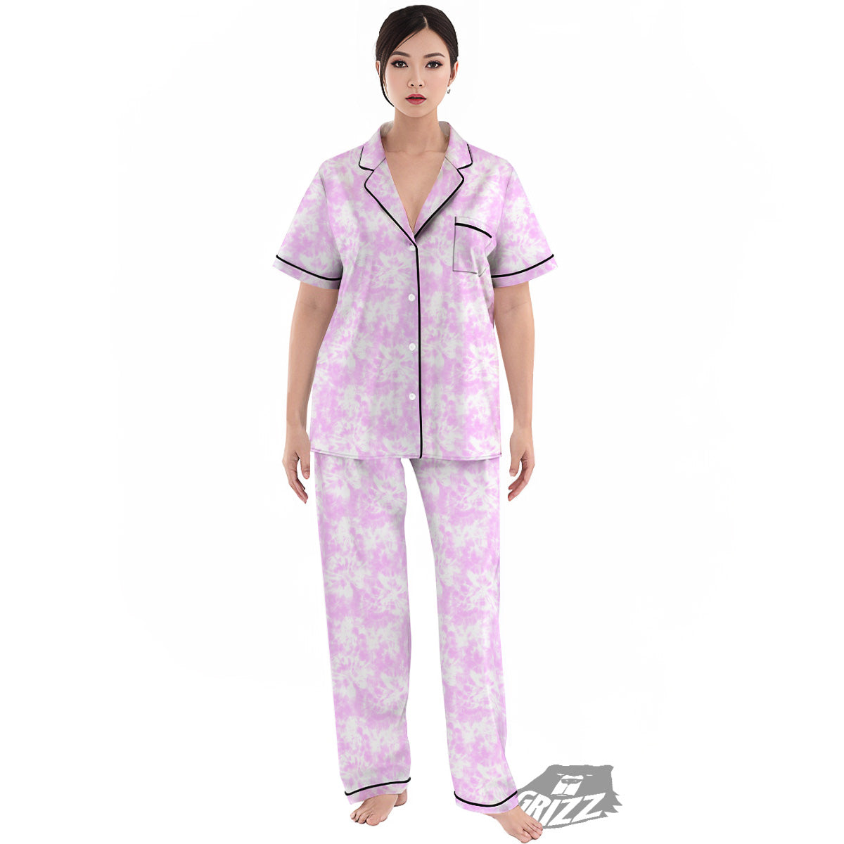Tie Dye Shibori Pink Print Pattern Women's Pajamas Set-grizzshop