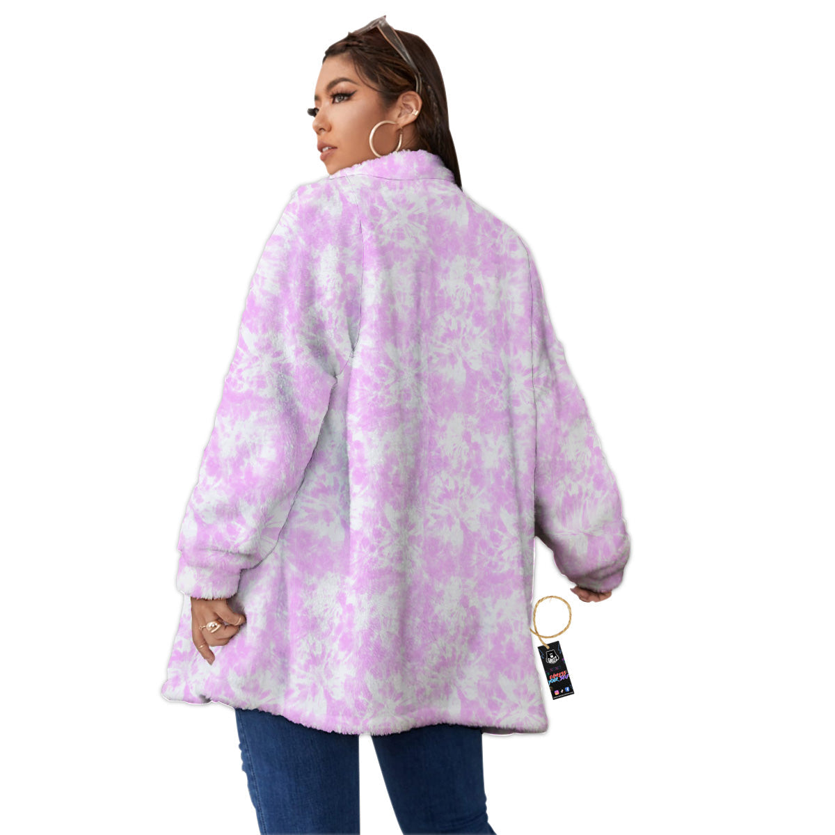 Tie Dye Shibori Pink Print Pattern Women's Sherpa Jacket-grizzshop