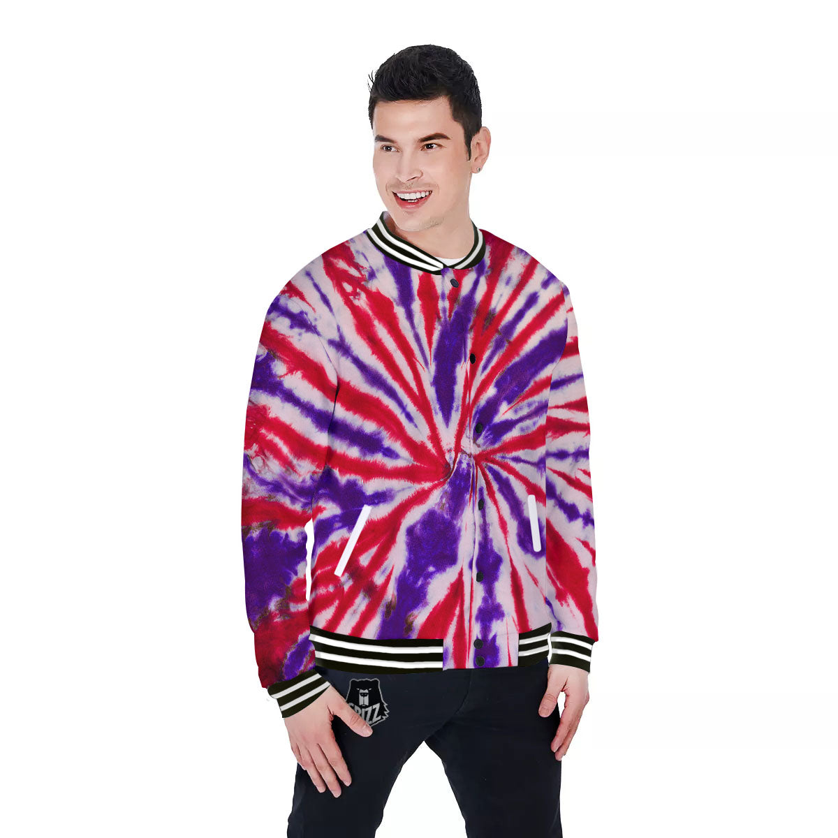 Tie Dye Spider Red And Purple Print Baseball Jacket-grizzshop