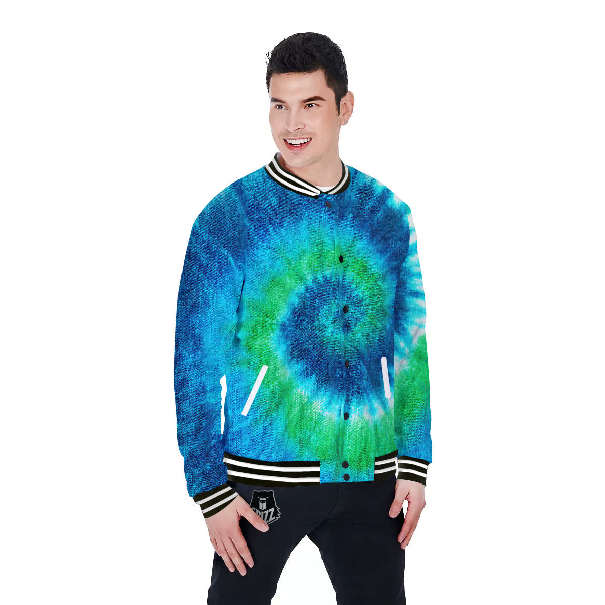 Tie Dye Spiral Print Baseball Jacket-grizzshop