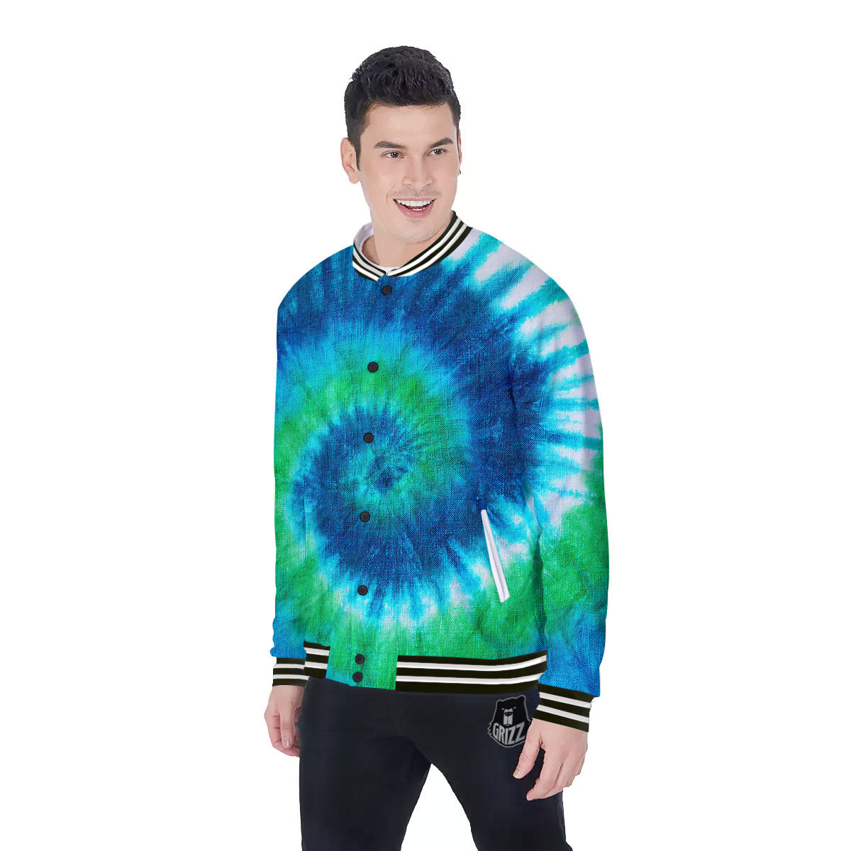 Tie Dye Spiral Print Baseball Jacket-grizzshop