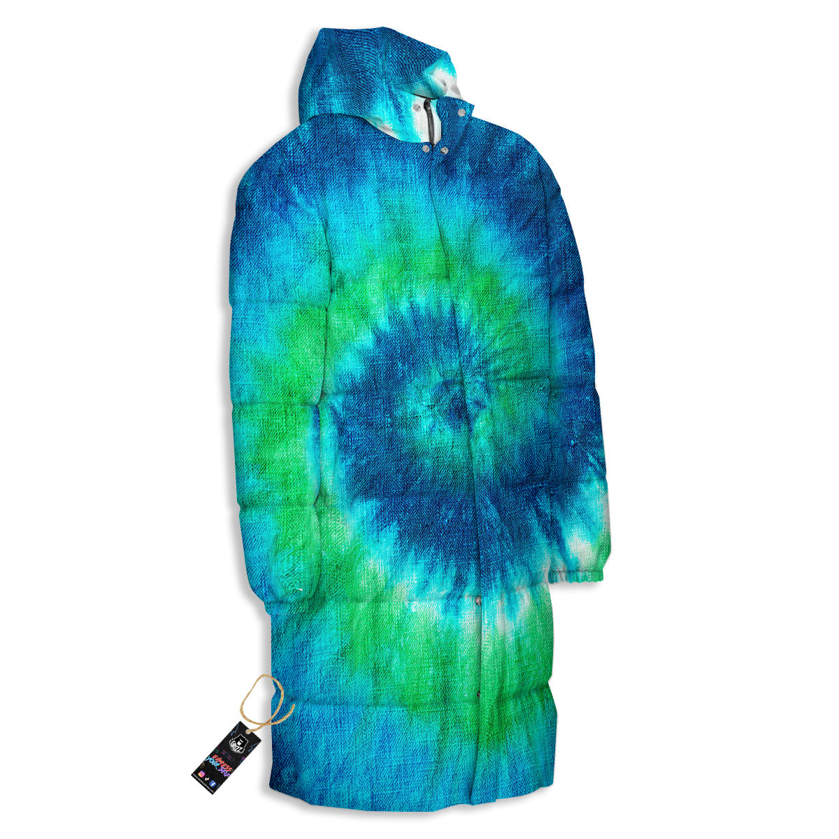 Tie Dye Spiral Print Long Down Jacket-grizzshop