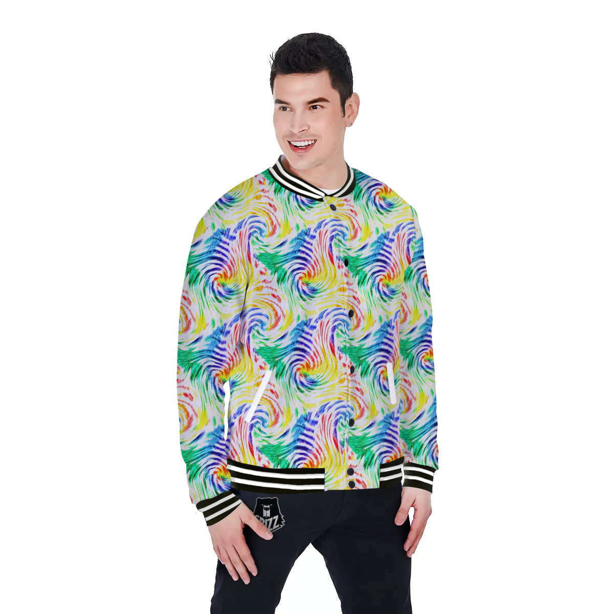 Tie Dye Swirl Colorful Print Pattern Baseball Jacket-grizzshop