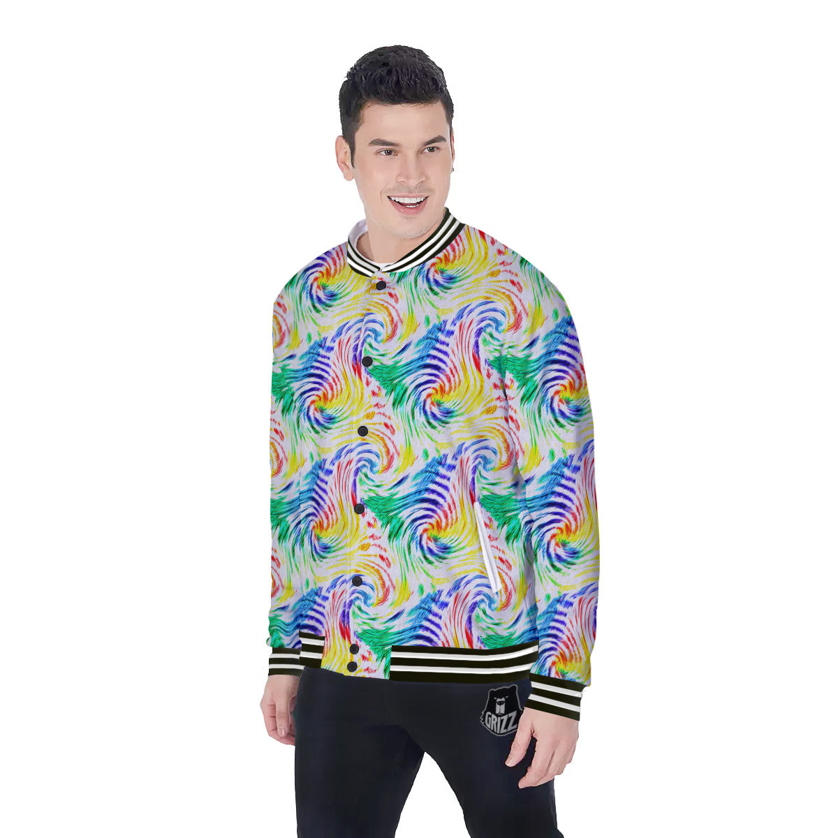 Tie Dye Swirl Colorful Print Pattern Baseball Jacket-grizzshop