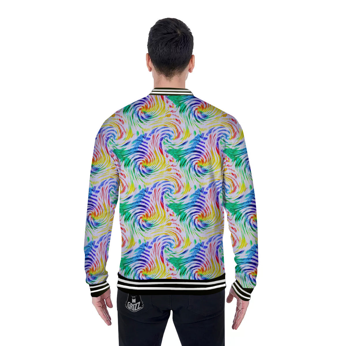 Tie Dye Swirl Colorful Print Pattern Baseball Jacket-grizzshop