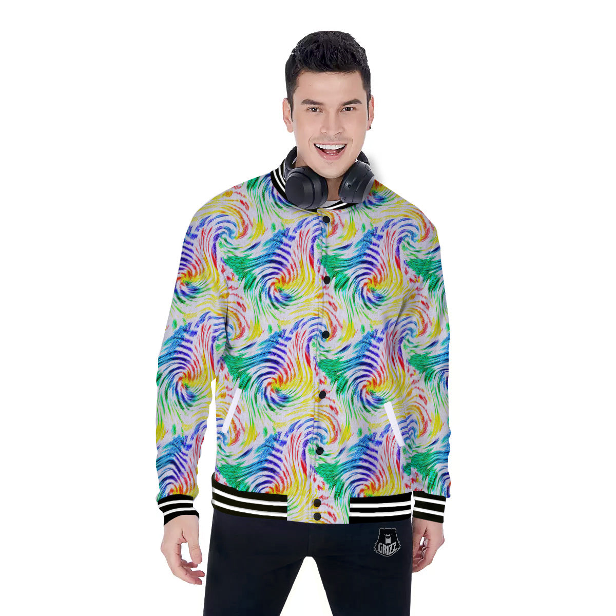 Tie Dye Swirl Colorful Print Pattern Baseball Jacket-grizzshop