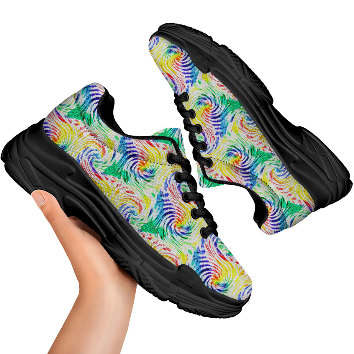 Tie Dye Swirl Colorful Print Pattern Black Chunky Shoes-grizzshop