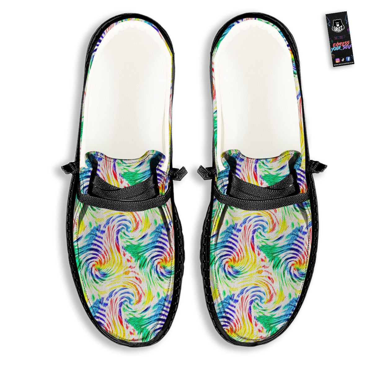 Tie Dye Swirl Colorful Print Pattern Black Loafers-grizzshop