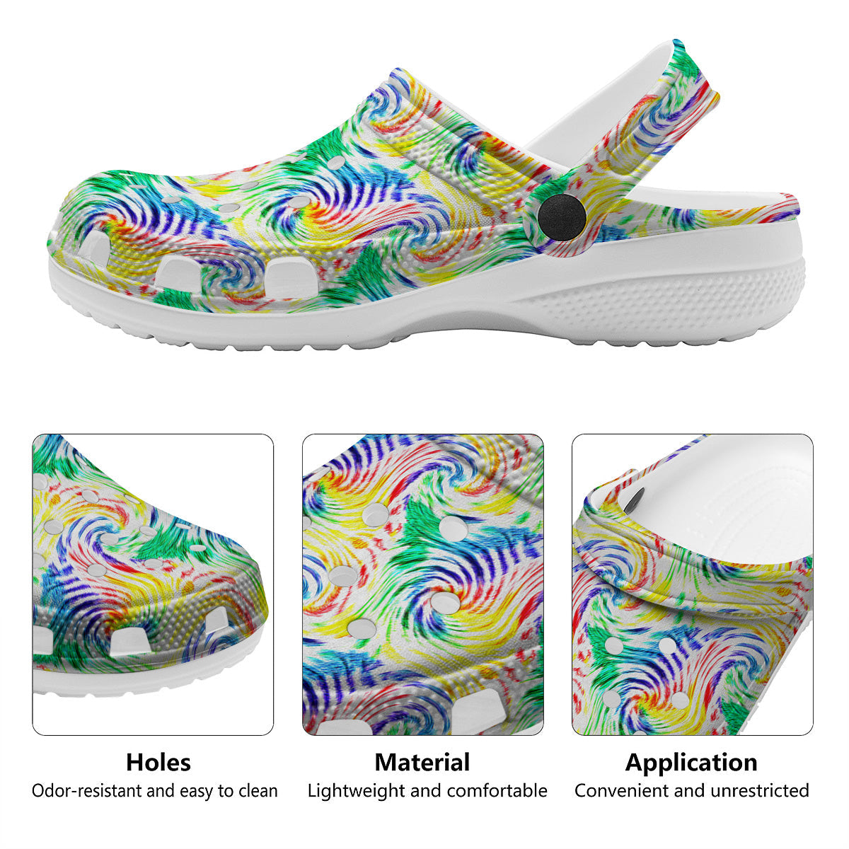 Tie Dye Swirl Colorful Print Pattern Clog-grizzshop