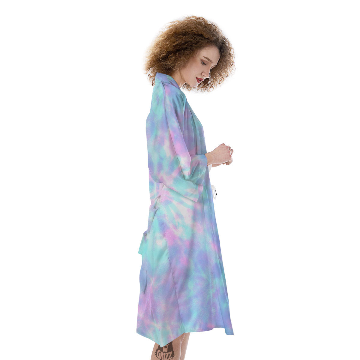 Tie Dye Teal And Pink Print Kimono-grizzshop