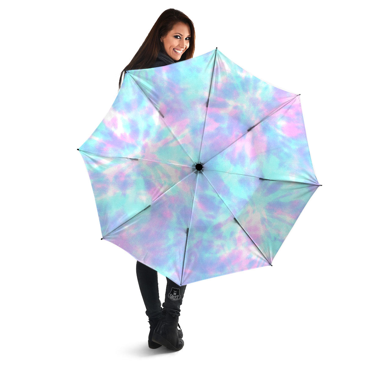 Tie Dye Teal And Pink Print Umbrella-grizzshop